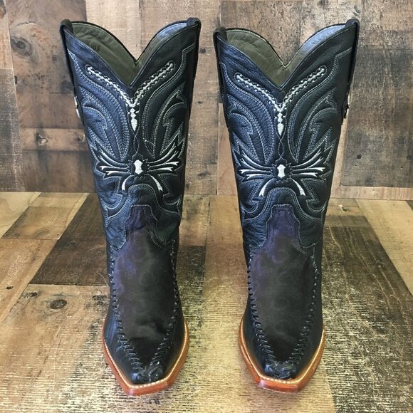 Los Altos Pointed Toe Western Black Cowboy Boots Mens 8.5 EE - Picture 7 of 12